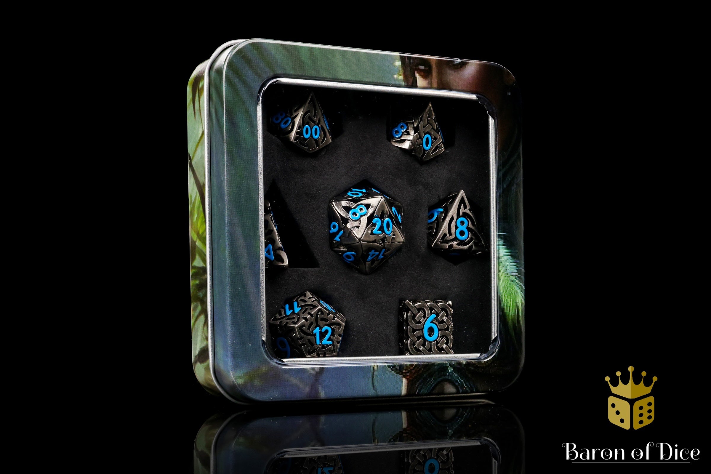Blue Tiger's Eye Metal RPG Dice Set - 7 Pieces - Image 4